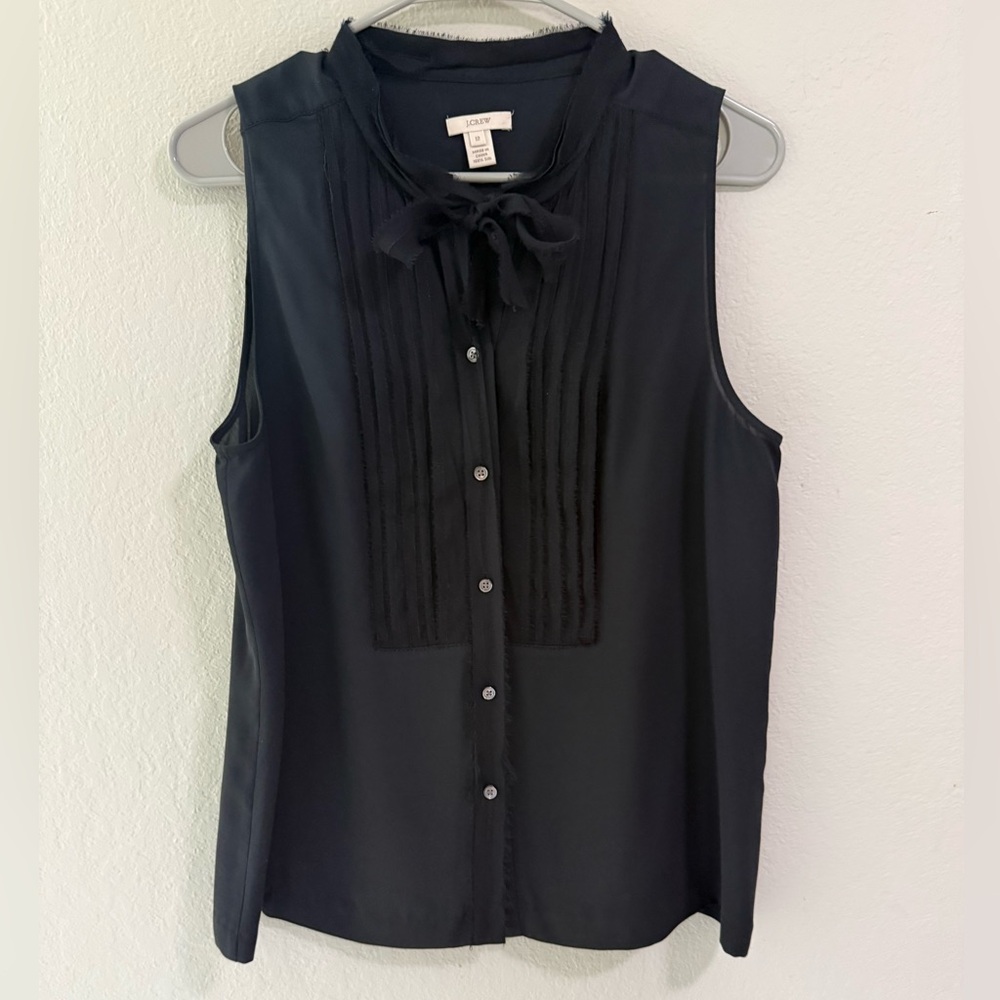 J.Crew Silk Sleeveless Tie-Neck Blouse Black Size 12